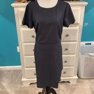 LOFT Heather Grey Scalloped Sleeve Dress